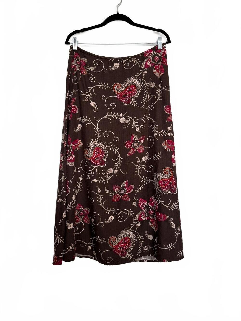 Vintage Brown Skirt with Pink Floral Paisley